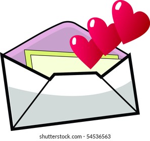 Opened envelope with hearts coming out