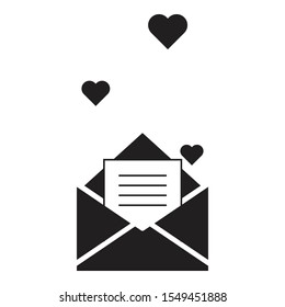 opened envelope with hearts valentine day icon black isolated vector illustration