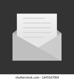 Opened envelope with letter inside. Receive mail icon.