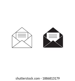 Opened envelope with letter inside. Receive mail icon.