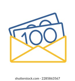 Sobre abierto con icono aislado de dinero. Ilustración vectorial, elementos románticos. Pegatina, parche, insignia, tarjeta para el matrimonio, valentina