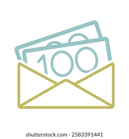 Opened envelope with money isolated icon. Vector illustration, romance elements. Sticker, patch, badge, card for marriage, valentine
