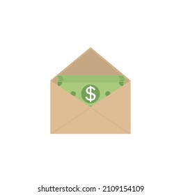 Opened envelope with money. Paper dollar bills. Vector illustration.
