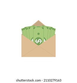 Opened envelope with money. Paper dollar bills. Vector illustration.