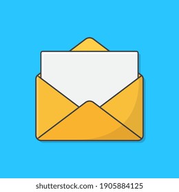 Opened Envelope With Note Paper Card Vector Icon Illustration. The Postal Envelope Flat Icon