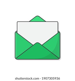Opened Envelope With Note Paper Card Vector Icon Illustration. The Postal Envelope Flat Icon
