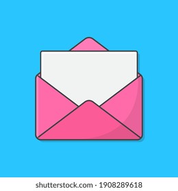 Opened Envelope With Note Paper Card Vector Icon Illustration. The Postal Envelope Flat Icon