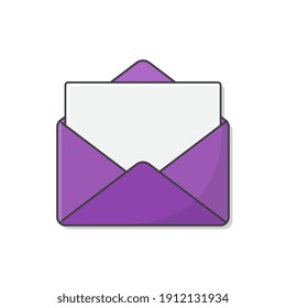 Opened Envelope With Note Paper Card Vector Icon Illustration. The Postal Envelope Flat Icon