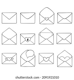 Opened envelope in outline linear style. Vector stock illustration.