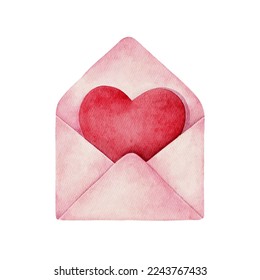 Opened envelope with red heart inside. Love letter for Valentines day.