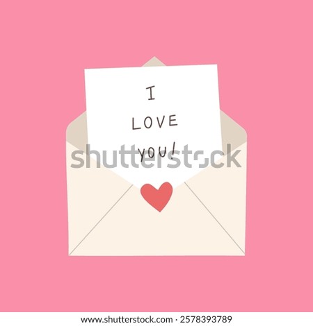 Opened envelope with red heart seal and paper with 