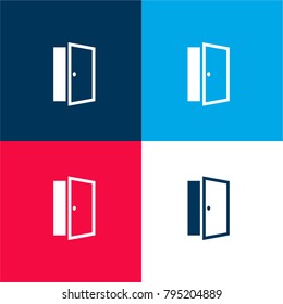 Opened exit door four color material and minimal icon logo set in red and blue