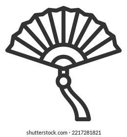 Opened fan with ribbon - icon, illustration on white background, outline style