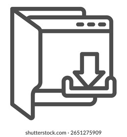 Opened folder with downloads page window line icon, data hoarding concept. Vector graphics. Downloads basket in folder sign on white background, outline style icon for mobile or web design