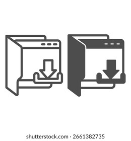 Opened folder with downloads page window line and solid icon, data hoarding concept. Vector graphics. Downloads basket in folder sign on white background, outline style icon for mobile or web design