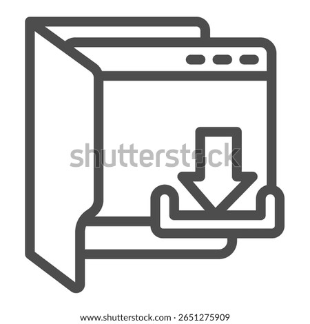 Opened folder with downloads page window line icon, data hoarding concept. Vector graphics. Downloads basket in folder sign on white background, outline style icon for mobile or web design