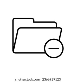 Opened folder with round minus symbol icon vector. Subtraction, delete, negative icon. Folder line icon vector illustration for graphic design, UI, or digital web.