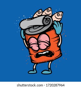 La comida abierta puede ser un personaje. Triste expresión de una caballa puede enmascarar. Concepto de vectores de caricaturas alimentarias
