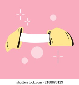 Galleta de la fortuna abierta con papel de predicción. Galletas de sabiduría sin flores tradicionales chinas. Lotería con una sorpresa en un postre crujiente. Ilustración vectorial aislada estilo retro 60s