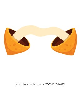 Opened fortune cookie presenting blank paper scroll for your message