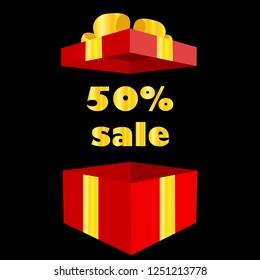 Opened gift box with 50 percent discount gift