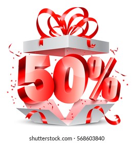 Opened gift box with 50 percent discount gift