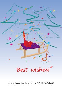 Opened gift box with confetti on a sledge
