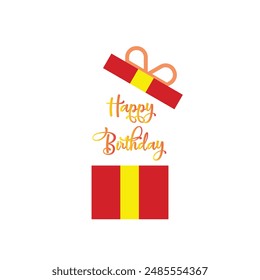 Caja de regalo abierta con texto de feliz cumpleaños en Ilustración vectorial de fondo blanco. 
