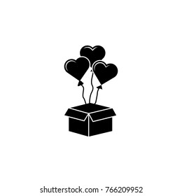 opened gift box with heart balloons icon. Love or couple element icon. Premium quality graphic design. Signs, outline symbols collection icon for websites, web design, mobile app on white background