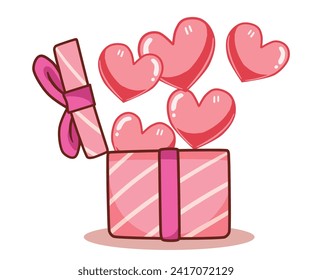 Opened gift box with heat inside. Surprise gift box with heart. Concept of love, valentine's day element.Happy valentine's day.