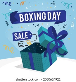 Opened Gift Box with light shining Boxing Day December 26th illustration on abstract background