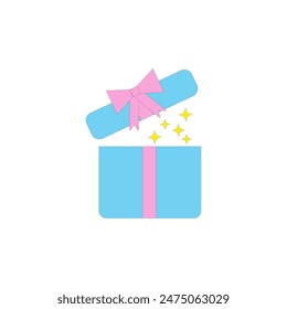 Opened gift box magic stars vector illustration. Surprising present, special celebration concept