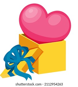 Opened gift box with a pink heart illustration
