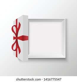 Opened gift box with red bow, vector illustration