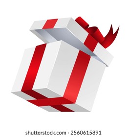 Opened gift box with red ribbon
