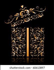 Opened gift box stylized, floral ornament design