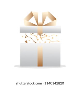 Opened gift box, surprise, birthday, holiday concept. Vector