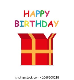 Opened gift box, surprise,  Happy birthday. Vector. 