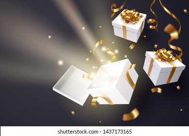 Opened gift box, Valentine's day and happy new year celebrate, vector art and illustration