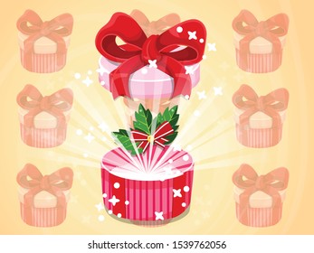 Opened gift box with a gift in the box. Vector clipart illustration for holiday. Celebration event for Birthday and Christmas,Newyear