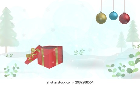 Opened gift box with watercolor painted winter background