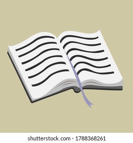 Manual abierto con un marcador. Páginas de papel blandas con texto. Ilustración aislada del vector.
