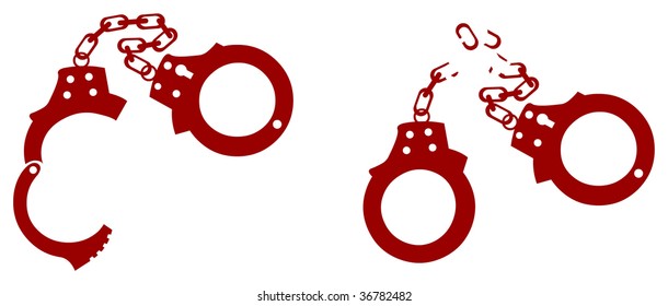 Opened Handcuffs And Broken Handcuffs