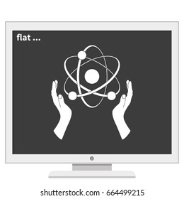 Opened hands holding atom sign.
