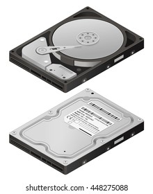 Opened hard disk drive / isometric vector illustration / highly detailed