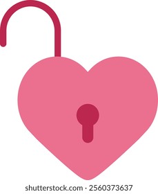 Opened heart shaped lock flat vector.
Heart shape safety lock element.
valentine's day icon.
Transparent background.