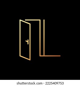 Opened Interior Door vector concept colorful outline icon or sign on dark background