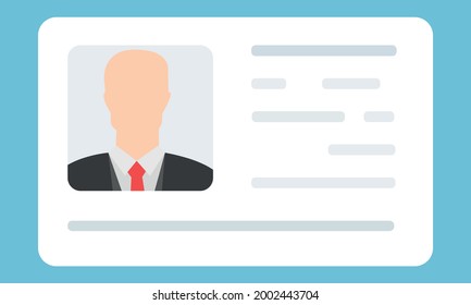 Opened international passport template with blue cover, personal data page with man photo, official document, vector illustration