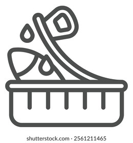 Opened jar of canned fish line icon, fishery product concept. Vector graphics. Fish container sign on white background, outline style icon for mobile or web design