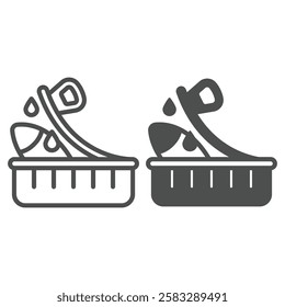 Opened jar of canned fish line and solid icon, fishery product concept. Vector graphics. Fish container sign on white background, outline style icon for mobile or web design